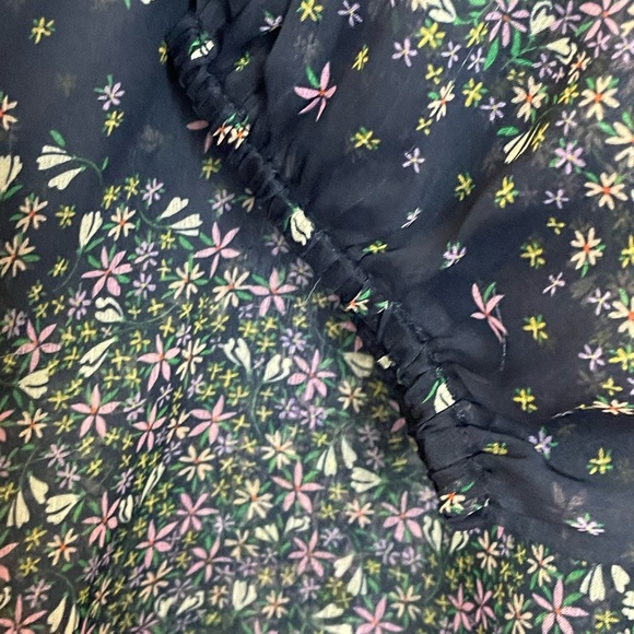 Liverpool Long Sleeve Sheer V Neck Top Tassel Ties Black Floral Print Size S - Picture 7 of 10